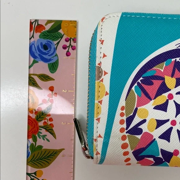 Trina Turk Zip Around Continental Vegan Wallet Colorful Geometric Turquoise - Picture 10 of 10